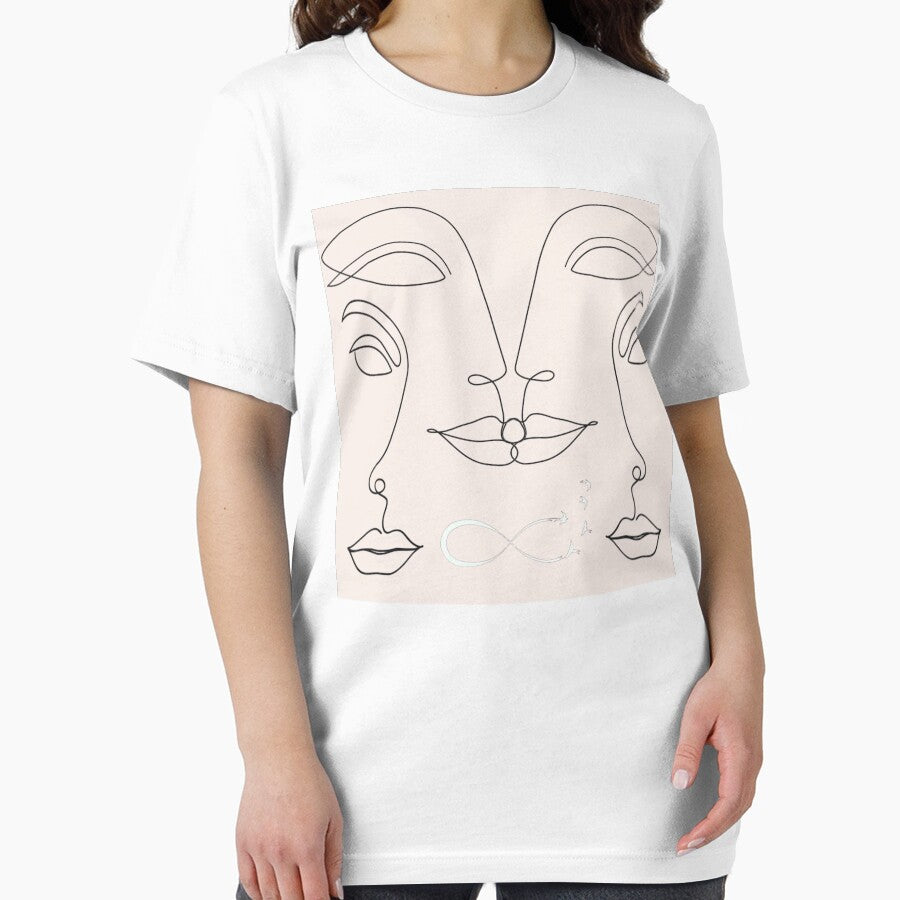 Beige Abstract Single Lined Faces Drawing Infinity Sign With Flying Birds , Minimalist Abstract One Line Art by... (Image 2)