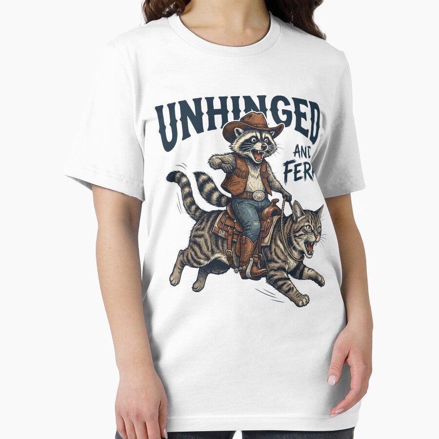 Unhinged Feral Funny Wild Cat Cowboy Illustration Shirt T-Shirts, Hoodie, Sweatshirt