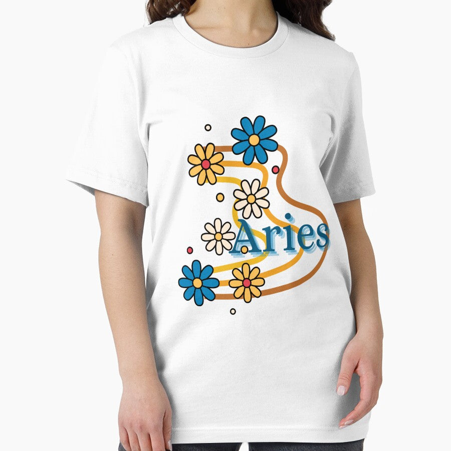 Aries Zodiac Sign Retro, Aries Aesthetic Flower Design by WittyWomenByCat T-Shirts, Hoodie, Sweatshirt (Image 2)