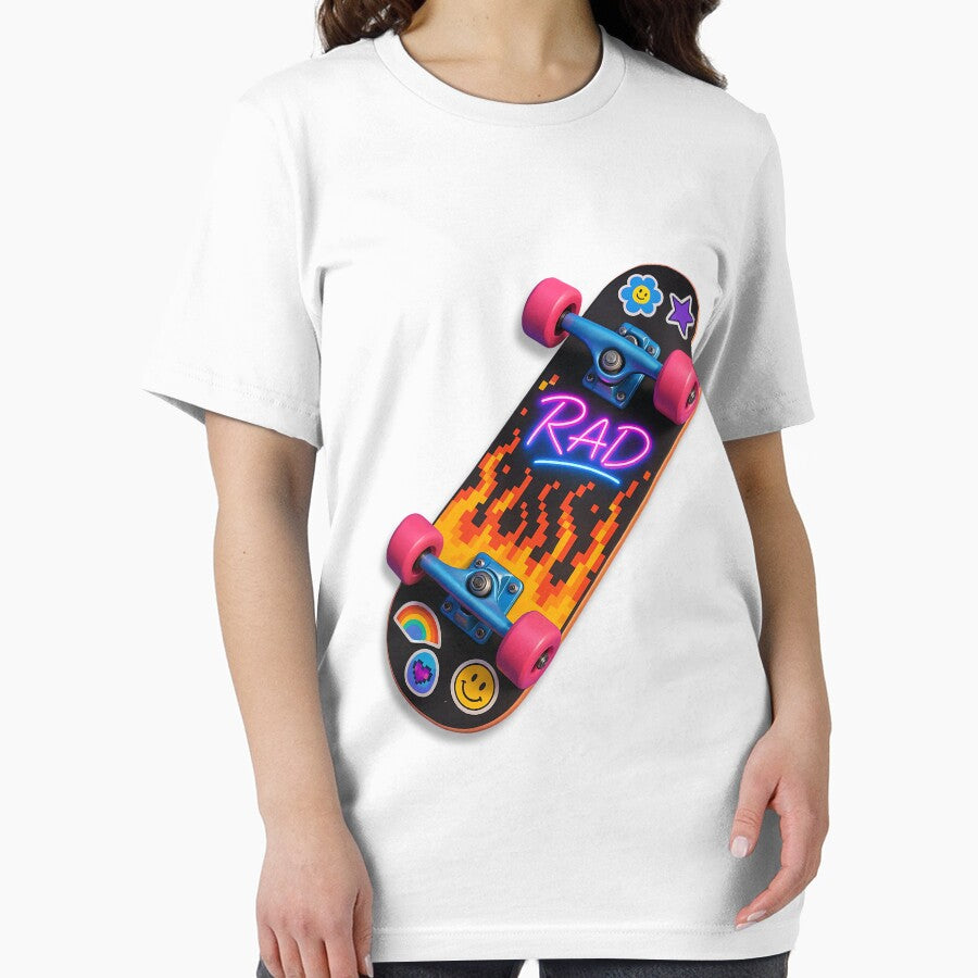 Rad Pixel Flame Skateboard with Neon Stickers – Retro Cool for All Ages by Psycho-Crazy T-Shirts, Hoodie,... (Image 2)