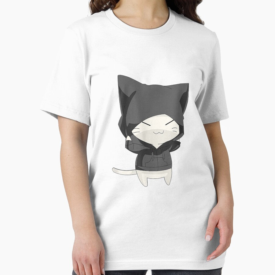 Ninja Black Hoodie Beige Cat! Cute Anime Neko Cat T-Shirt by BumbOma