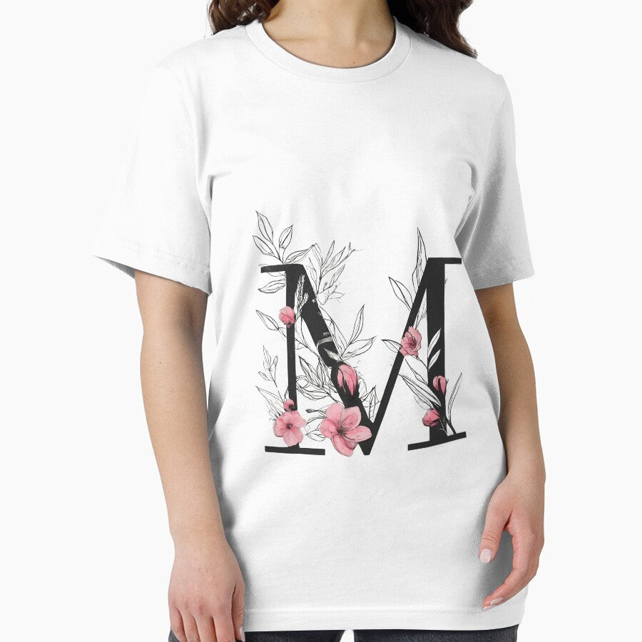 Elegant Floral Letter M Monogram – A Sophisticated Botanical Art Print by Psycho-Crazy T-Shirts, Hoodie, Sweatshirt (Image 2)
