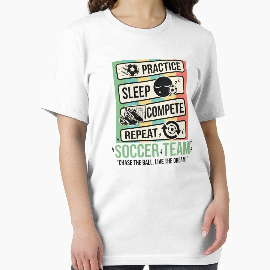 Soccer Practice Sleep Compete Repeat | Motivational Soccer Team by Dezyra Clothing