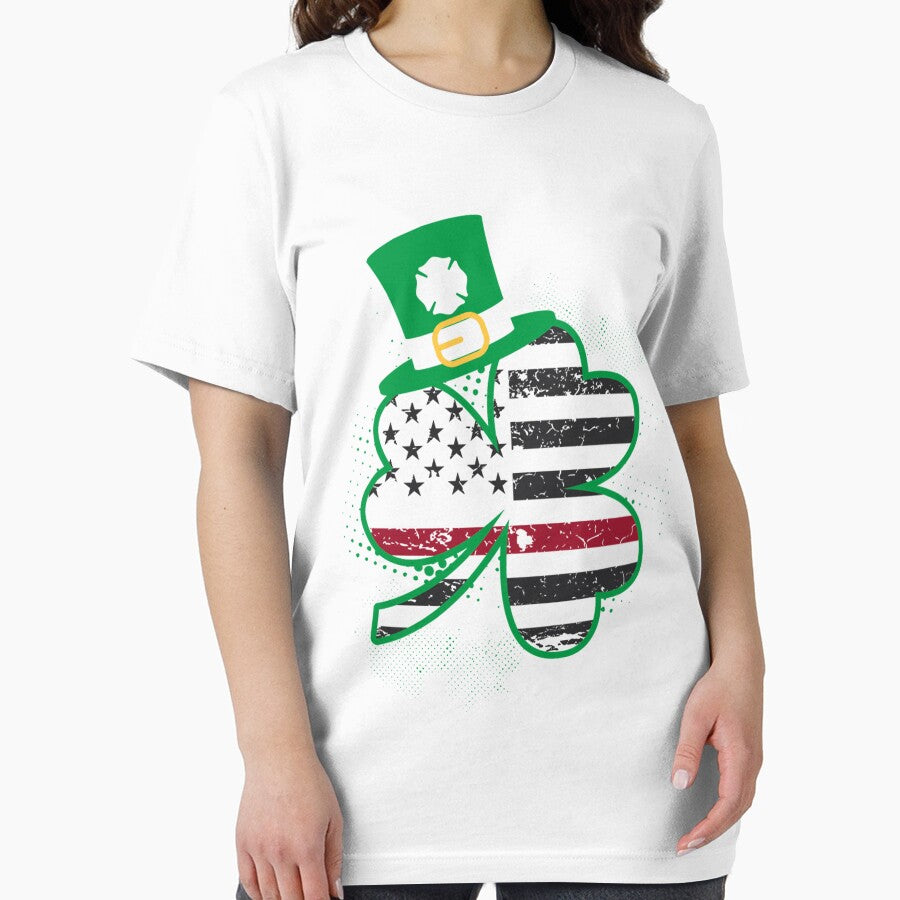 Firefighter Irish Clover Men Women White St. Patrick's Day T-Shirts by q4success Hoodie, Sweatshirt (Image 2)