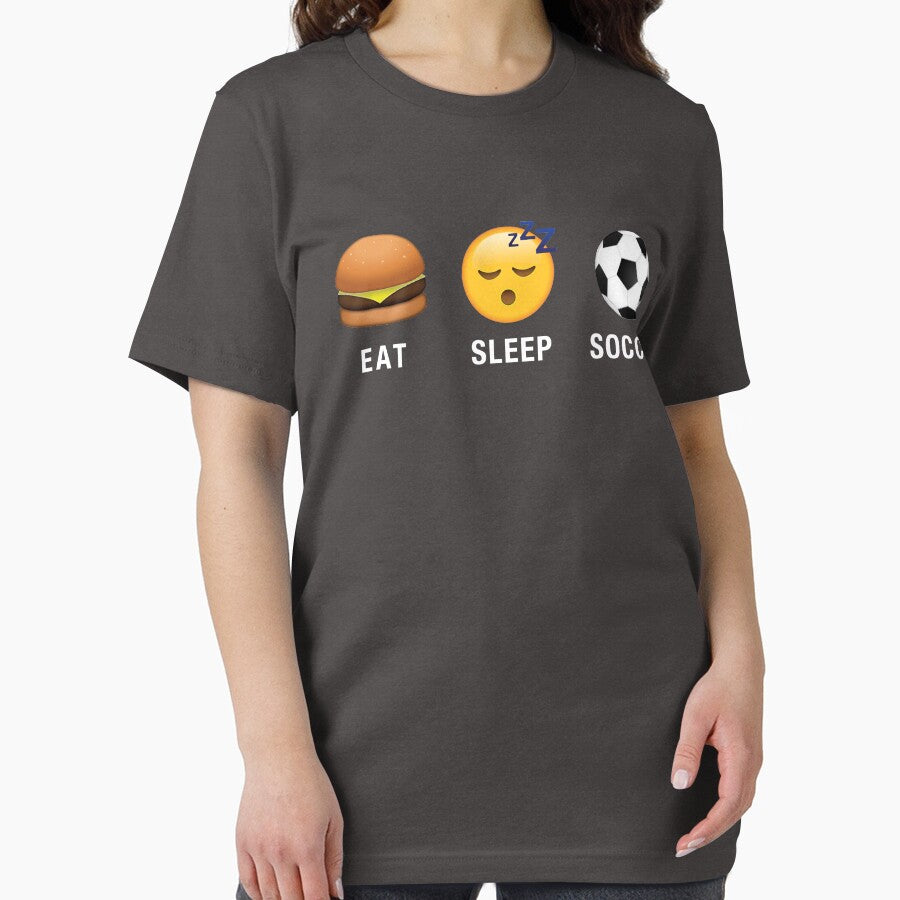 Eat Sleep Soccer Emoji Emoticon Funny Graphic Tee Shirt by TocaLuna