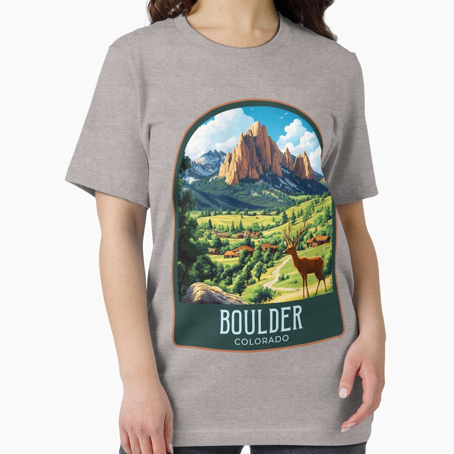 Boulder Vintage Travel Illustration by HomeLivingCo T-Shirts, Hoodie, Sweatshirt | BlankRebels.com (Image 2)