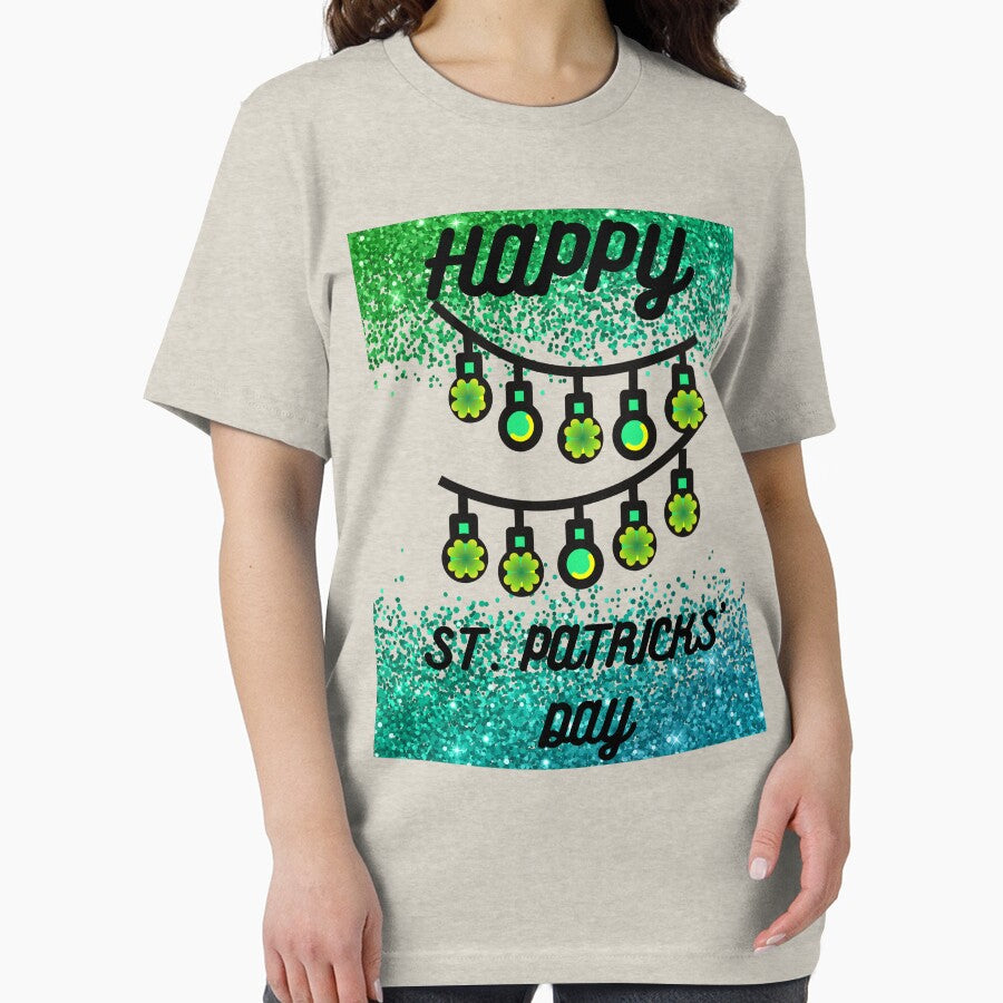 Happy St. Patrick's Day Green Lights And Shamrock by BronikowskiART T-Shirts, Hoodie, Sweatshirt | BlankRebels.com (Image 2)