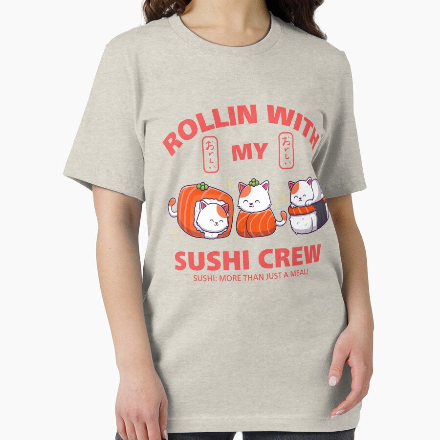 Kawaii Sushi Cat Rollin With My Sushi Crew Funny Japanese Cat by Jolycoco T-Shirts, Hoodie, Sweatshirt (Image 2)