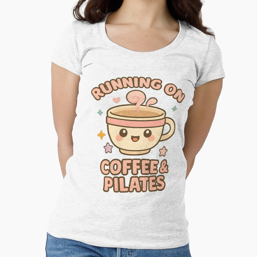 Running On Coffee and Pilates. Funny Pilates Lover Gift. by DesignHouse07 T-Shirts, Hoodie, Sweatshirt (Image 1)
