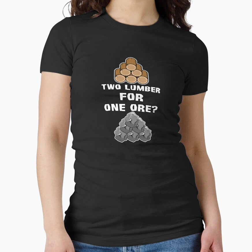 Trade two lumber for one ore  - boardgame design by OVMEngemann T-Shirts, Hoodie, Sweatshirt | BlankRebels.com (Image 1)
