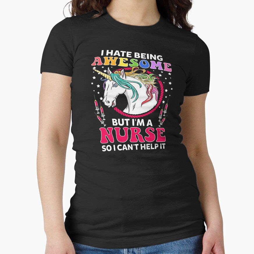 I Hate Being Awesome But I'm A Nurse Unicorn by Sinjy T-Shirts, Hoodie, Sweatshirt | BlankRebels.com (Image 1)