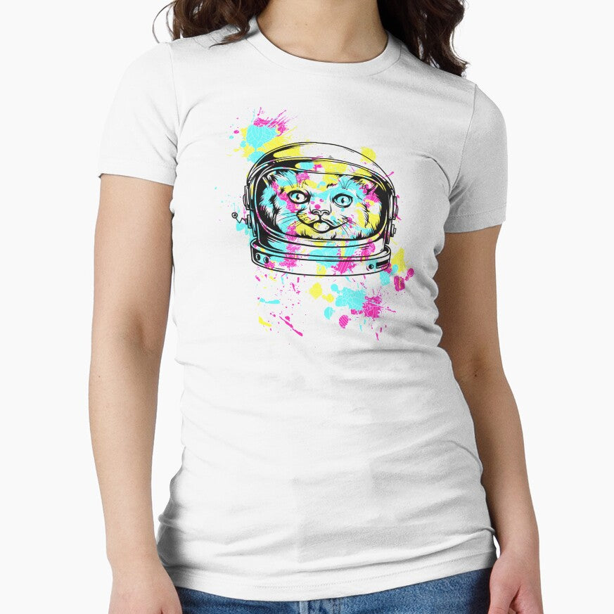 Colourful Space Astronaut Cat Shirt by Orange Pieces