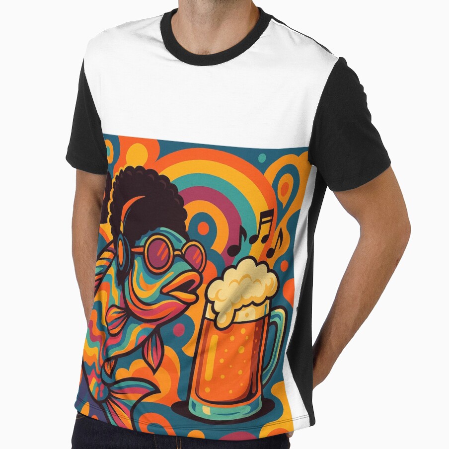 Hippie fish in headphones and beer. by Natalia4321