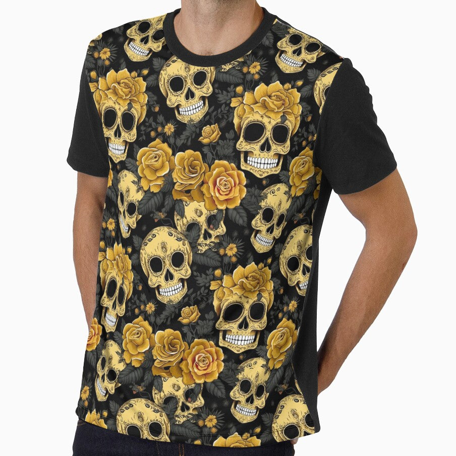 Groovy Smiling Skull Boho Yellow Rose pattern by ElLocoMus