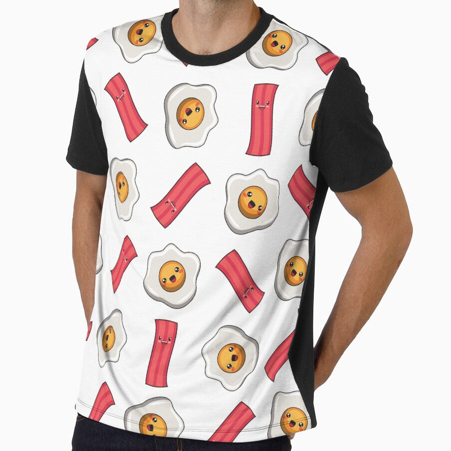 Cute Kawaii Bacon And Fried Egg Pattern Breakfast Food by TheButtonCrew