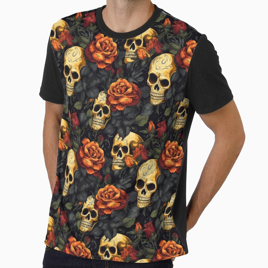 Groovy Smiling Skull Boho Orange Rose pattern by ElLocoMus