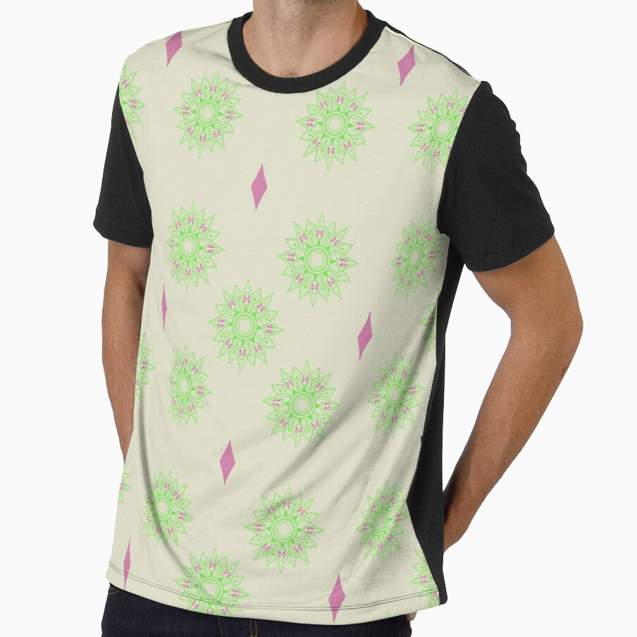 Flower patterns green on beige by Chaoticzarts