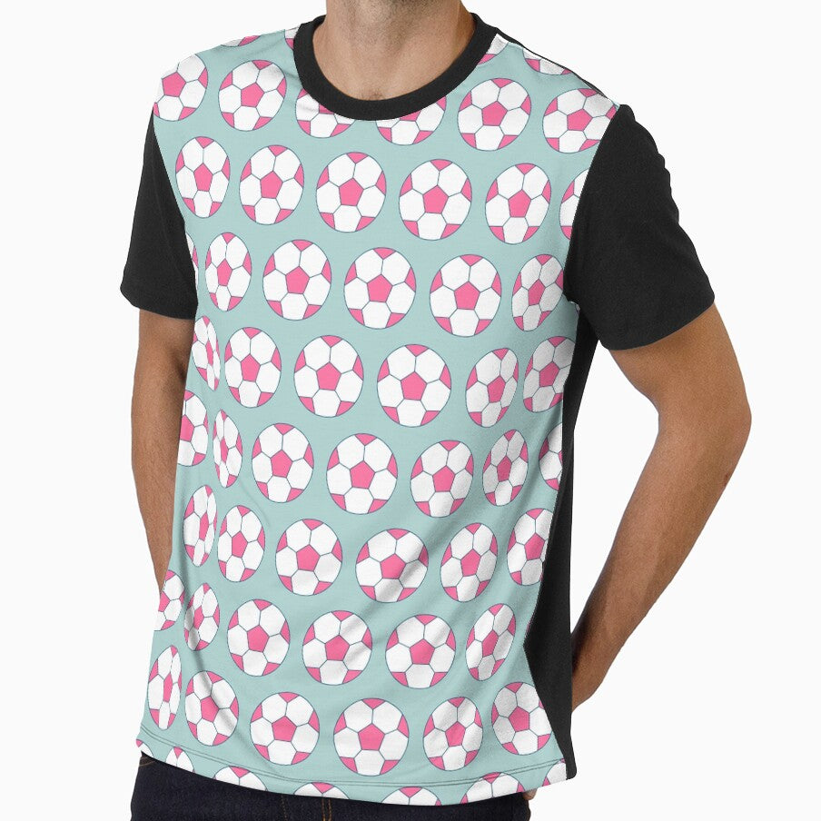 Pink Soccer Ball Pattern On Slate Blue by SharksOnShore