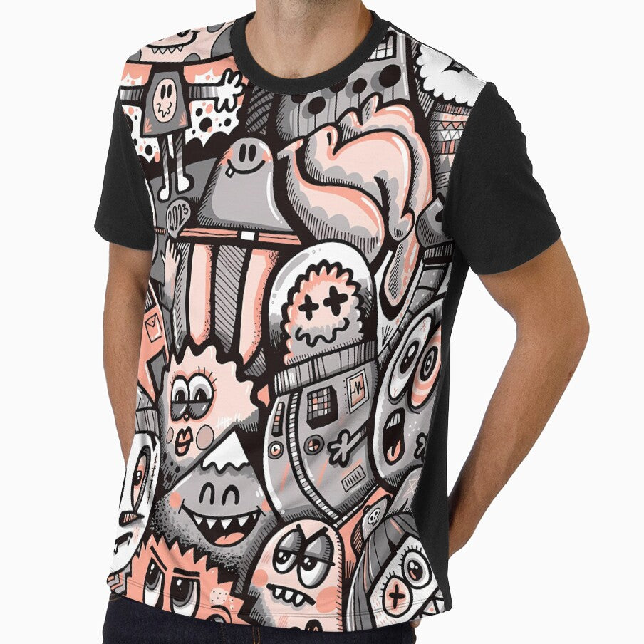 Quirky Cartoon Character Collage – Playful Black, White, and Orange by darkskinbender