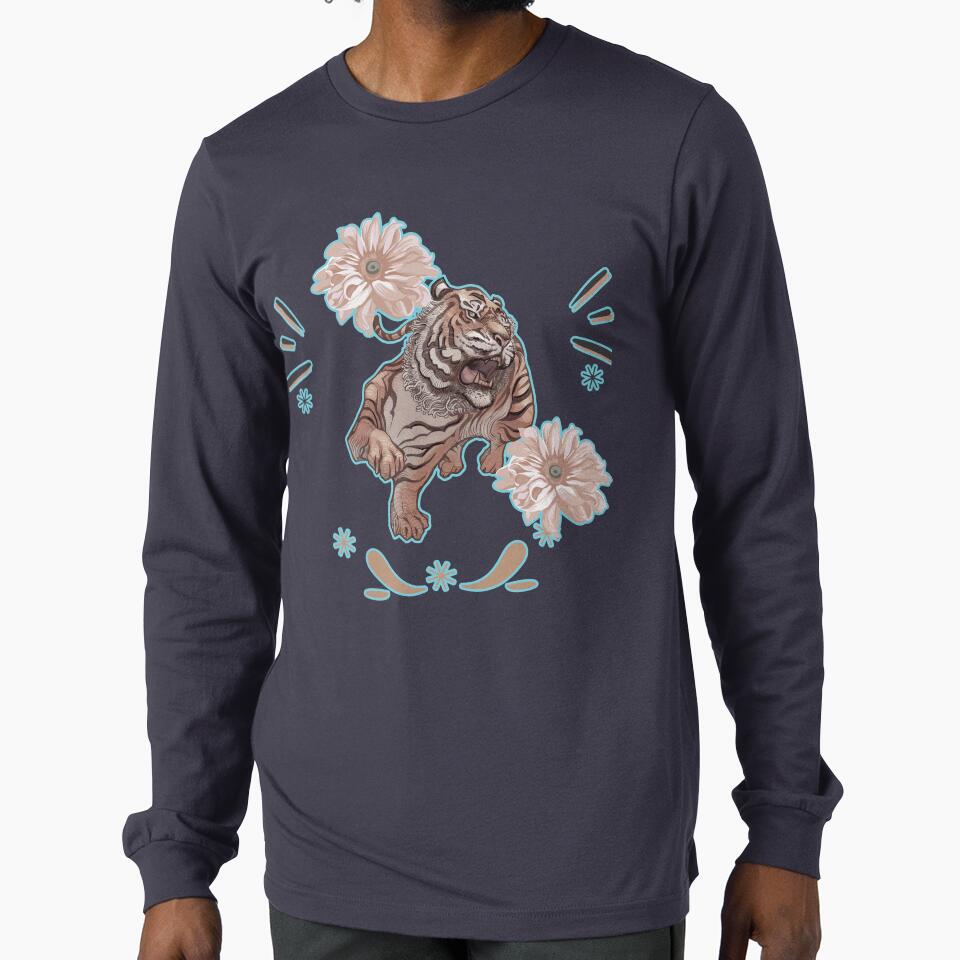 Copy of Funny tiger rolls with cute flowers, funny tiger cute flowers by fatydesignspace T-Shirts, Hoodie,... (Image 1)