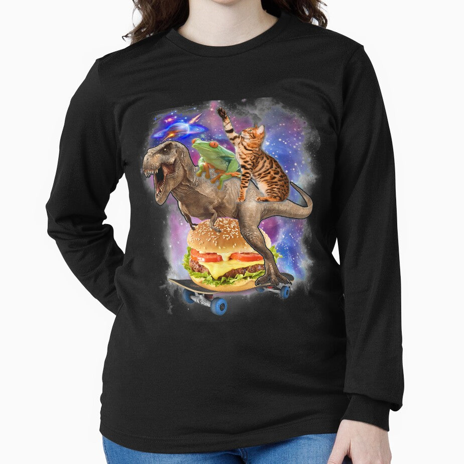 Cat Frog Dinosaur Playing Hamburger Skateboard Animals by robinxam T-Shirts, Hoodie, Sweatshirt | BlankRebels.com (Image 2)