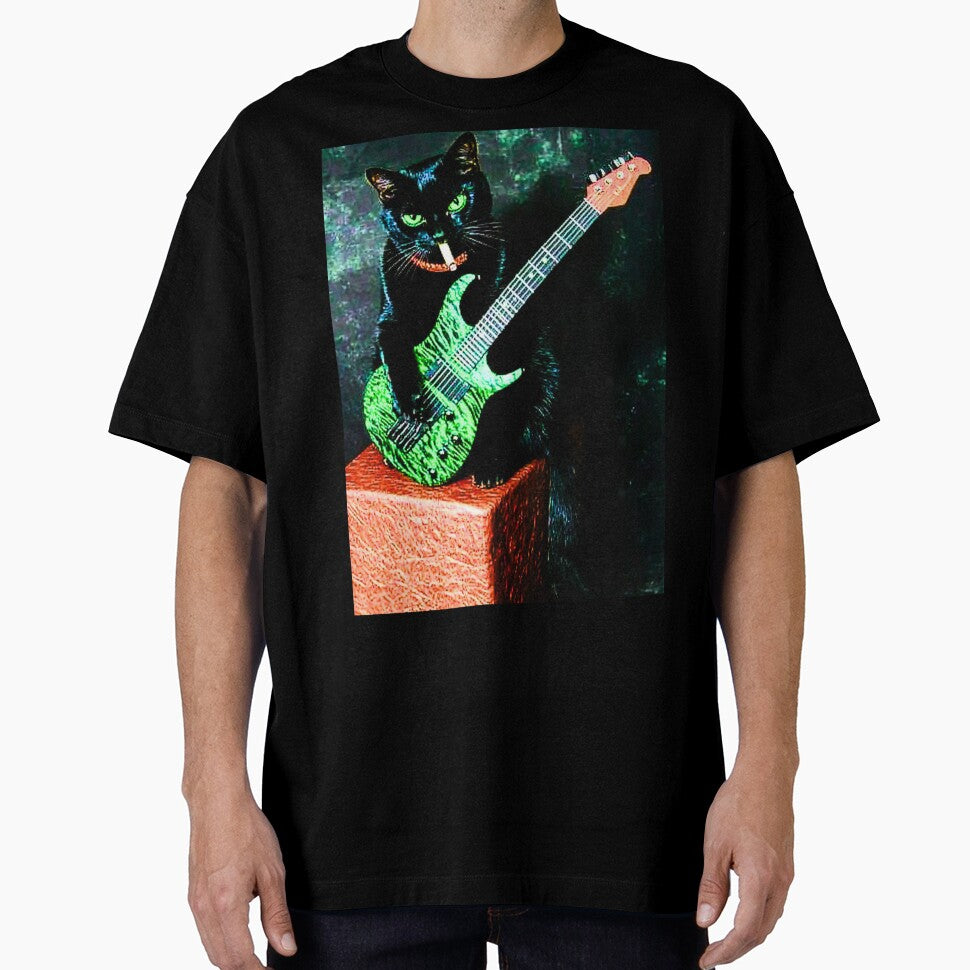 Smoking Gothic Vintage Rock Cat Playing Guitar Retro Punk Art by Bevenge T-Shirts, Hoodie, Sweatshirt (Image 1)
