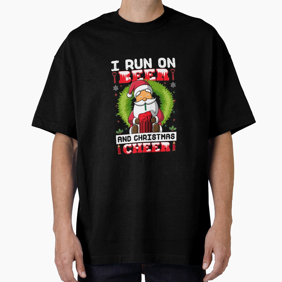 I Run On Beer And Christmas Cheer - Merry Christmas And Happy New Year by Delandor T-Shirts, Hoodie, Sweatshirt (Image 1)