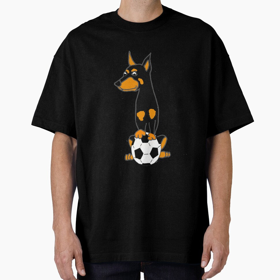 Funny Doberman Pinscher Dog Playing Soccer by Nature's Fancy