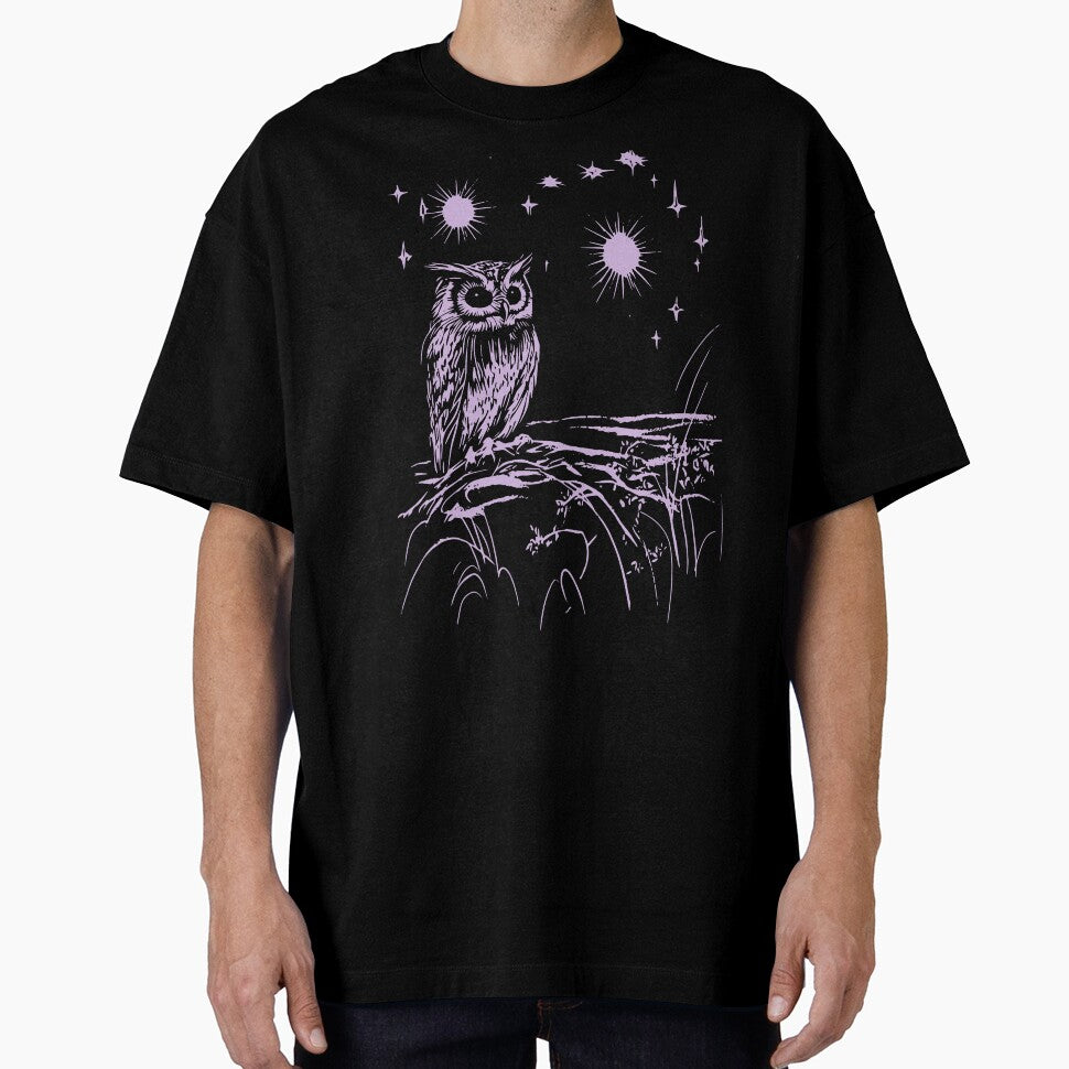 Purple Mystic Owl Print - Celestial Night Bird Spirit Animal Wall Art by TuncGK T-Shirts, Hoodie, Sweatshirt (Image 1)