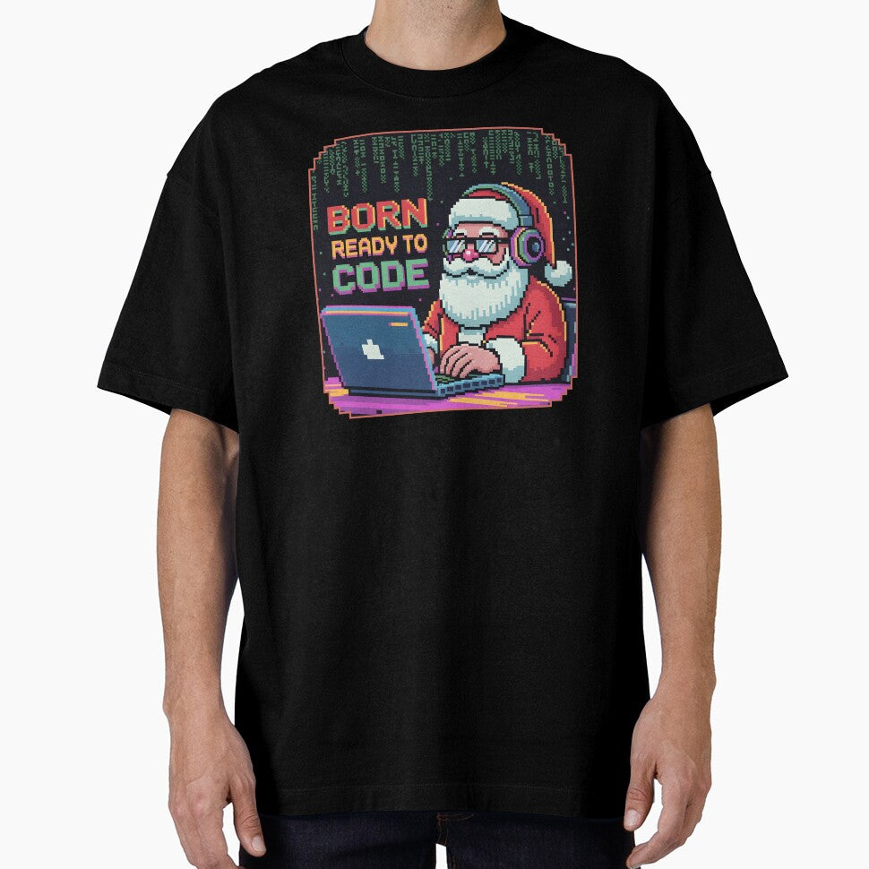 Born Ready to Code – Christmas Pixel Santa Programmer Design by DreamVibeShirt T-Shirts, Hoodie, Sweatshirt (Image 1)