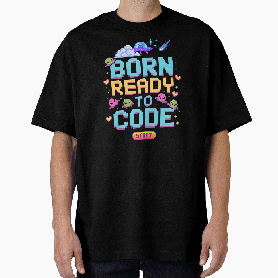 Born Ready to Code – Pixel Alien Glitch Cat by DreamVibeShirt T-Shirts, Hoodie, Sweatshirt | BlankRebels.com (Image 1)