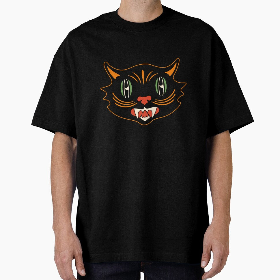 Vintage Halloween Black Cat - Retro Scaredy Kitty by Carrie Cantwell Art T-Shirts, Hoodie, Sweatshirt (Image 1)