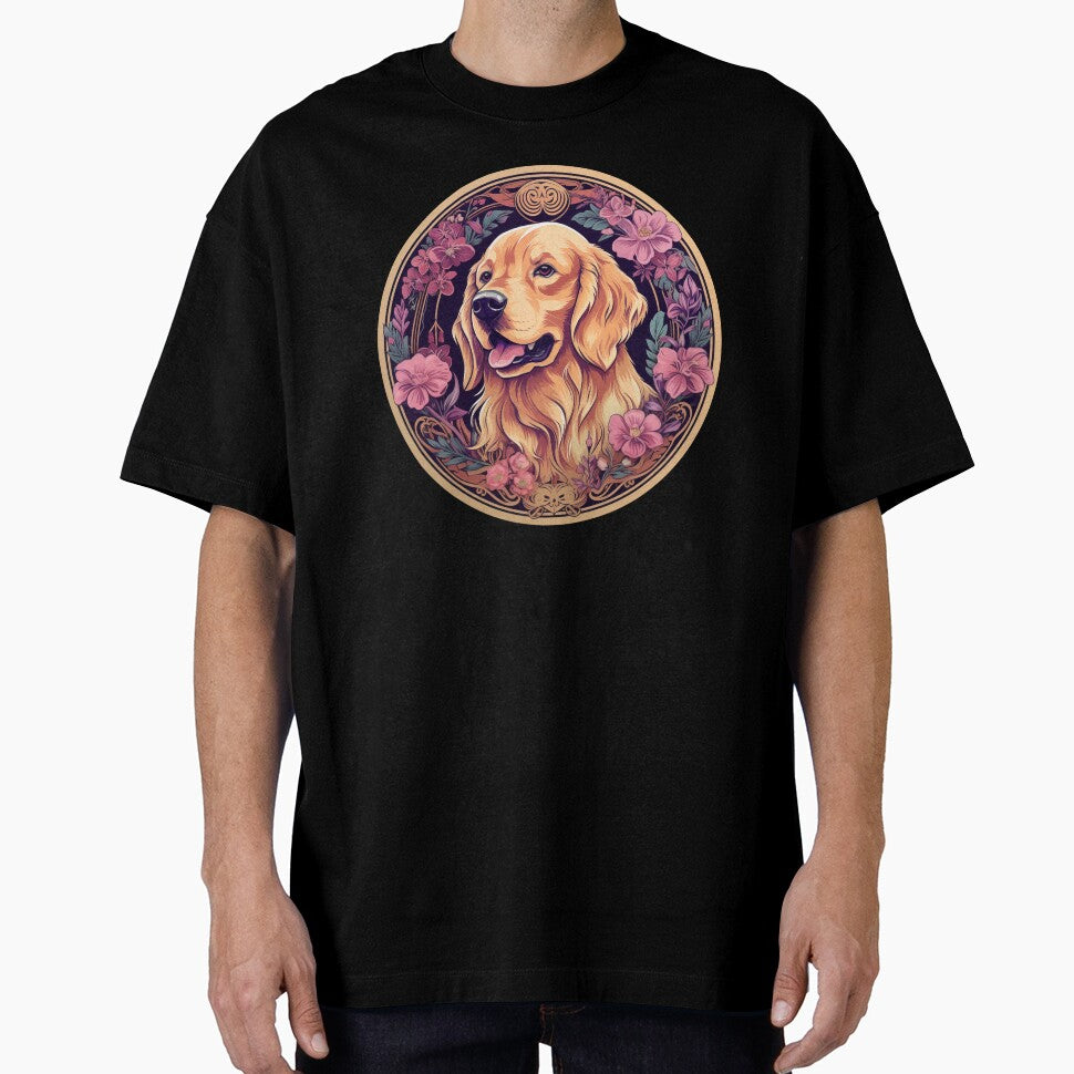 Golden Retriever Amongst Flowers (Blue Background) by Michaelajf12 T-Shirts, Hoodie, Sweatshirt | BlankRebels.com (Image 1)