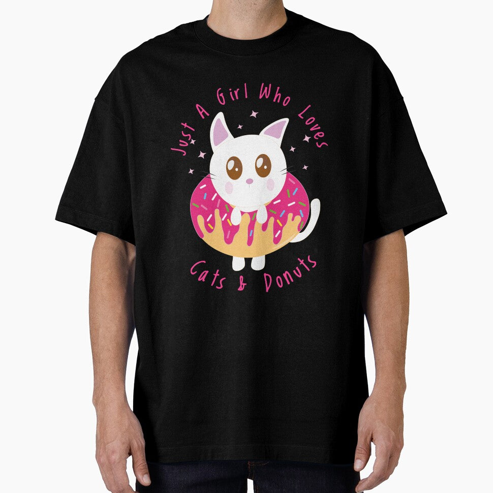 Just A Girl Who Loves Cats And Donuts Aesthetic Kawaii Cute Cat by alyedel T-Shirts, Hoodie, Sweatshirt (Image 1)