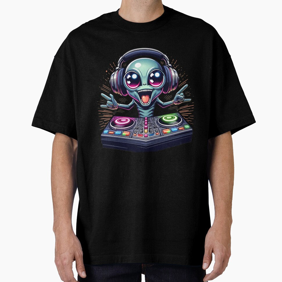 Enthusiastic Cartoon Alien DJ by StickWorks T-Shirts, Hoodie, Sweatshirt | BlankRebels.com (Image 1)