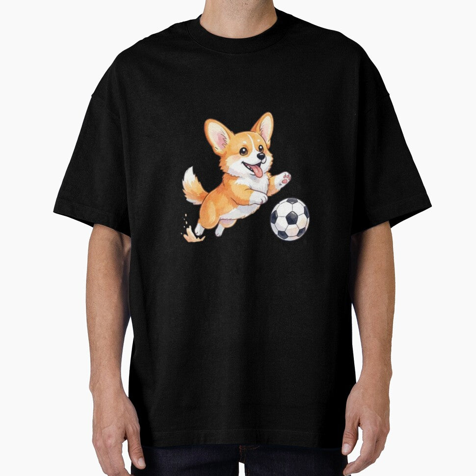 Cute Corgi Puppy Playing Soccer Watercolor Illustration by RonBear-Designs