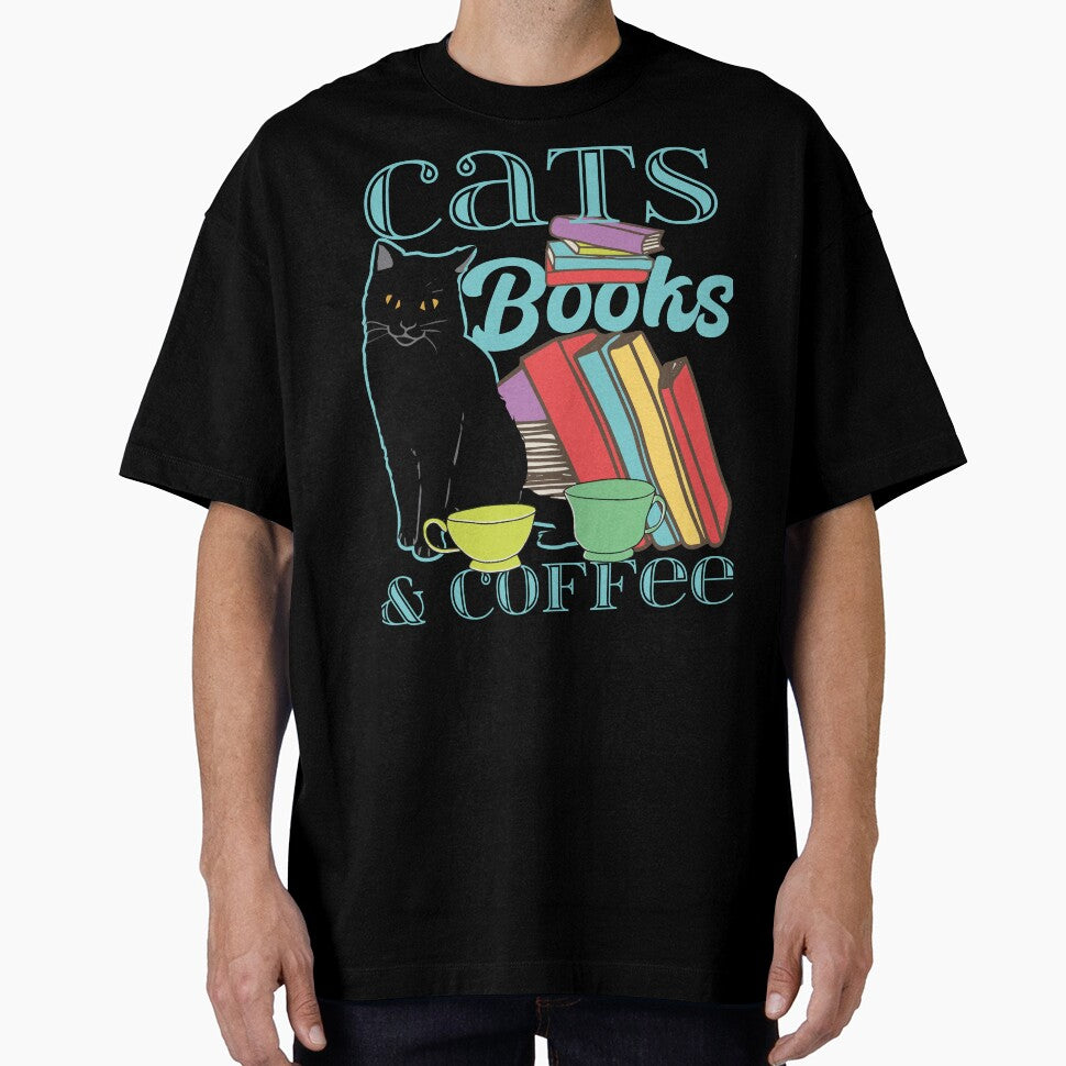 Cats books and Coffee funny cat lover gift design by EdifiedExpressions T-Shirts, Hoodie, Sweatshirt (Image 1)
