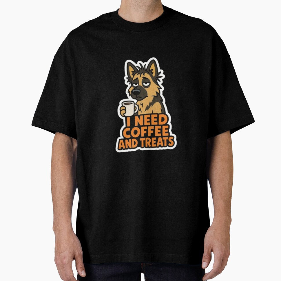 I Need Coffee and Treats – Funny Sarcastic German Shepherd Dog Lover Humor Design by Typologystudios T-Shirts,... (Image 1)
