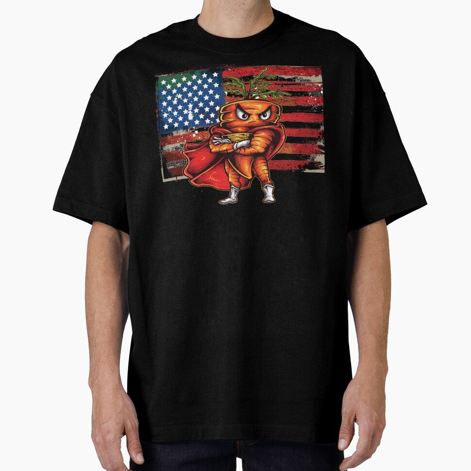 USA Flag Angry Carrot Foodie Superhero by ProjectX23 T-Shirts, Hoodie, Sweatshirt | BlankRebels.com (Image 1)