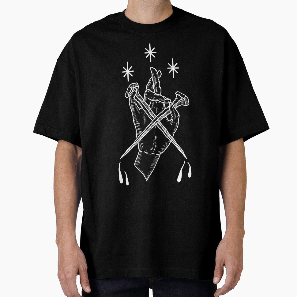 Hand with bleeding nails in medieval engraving - WHITE by InkMastersHub.com T-Shirts, Hoodie, Sweatshirt (Image 1)