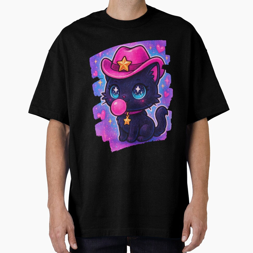 Cute Black Cowboy Cat Bubblegum – Western Cat Illustration by SpacedOutRITZ T-Shirts, Hoodie, Sweatshirt (Image 1)