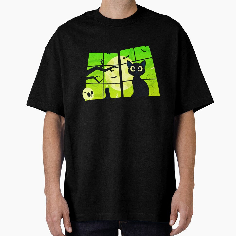Black Cat in Night Window Halloween by Mareom Design T-Shirts, Hoodie, Sweatshirt | BlankRebels.com (Image 1)