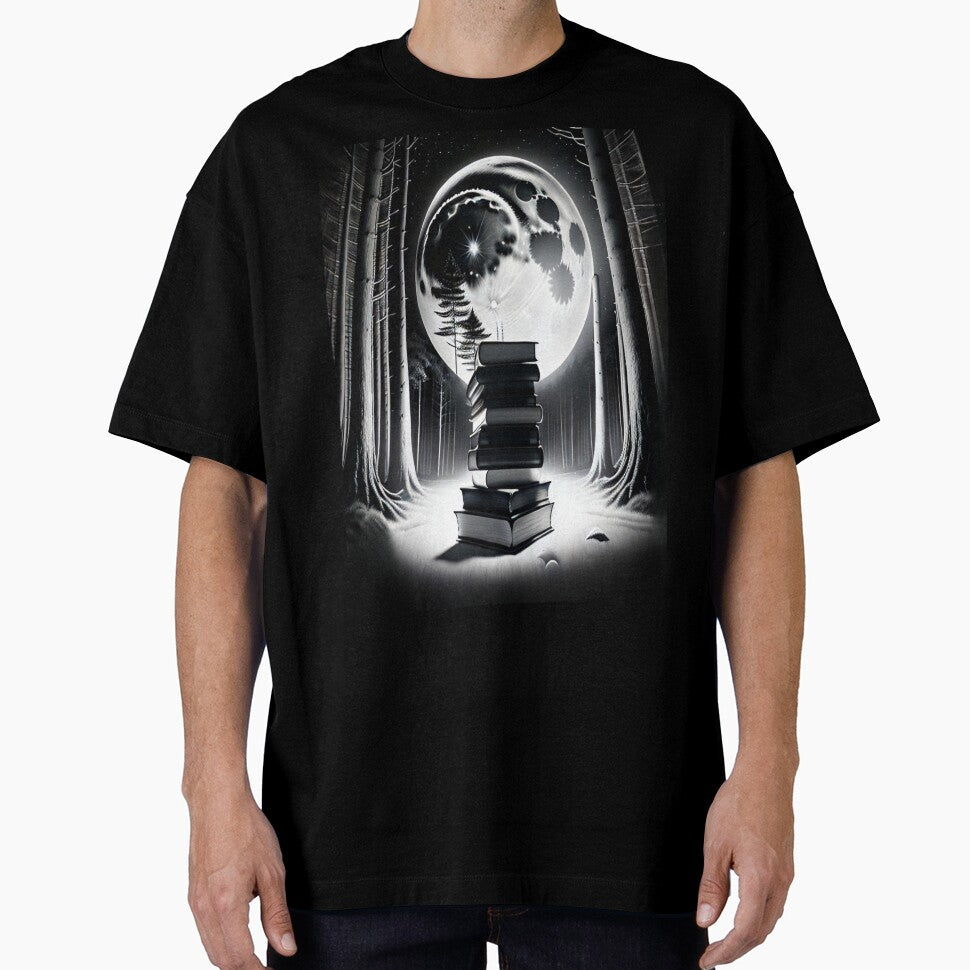 Book Aesthetic #2, Black and White Moon Tower of Books by WrenDay T-Shirts, Hoodie, Sweatshirt | BlankRebels.com (Image 1)
