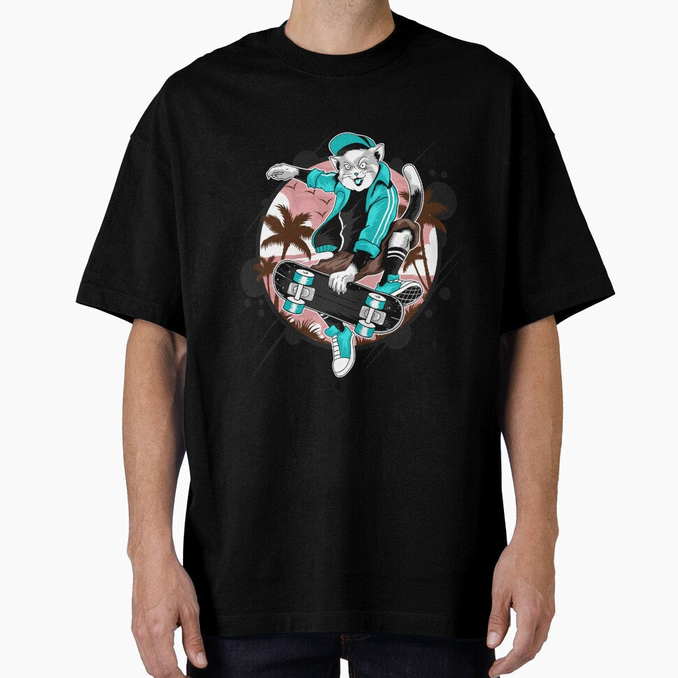 Fierce cat on skateboard in cyan by urban-color T-Shirts, Hoodie, Sweatshirt | BlankRebels.com (Image 1)