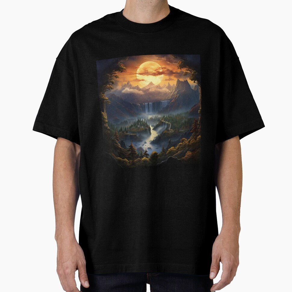 Fantasy Landscape Waterfall Sunset T-Shirts, Hoodie, Sweatshirt