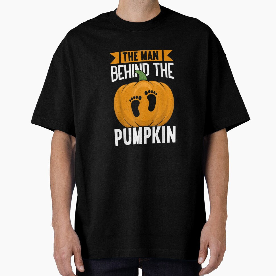 Mens The Man Behind The Pumpkin | Funny Halloween Man Pregnant by Jonahjimenez T-Shirts, Hoodie, Sweatshirt (Image 1)