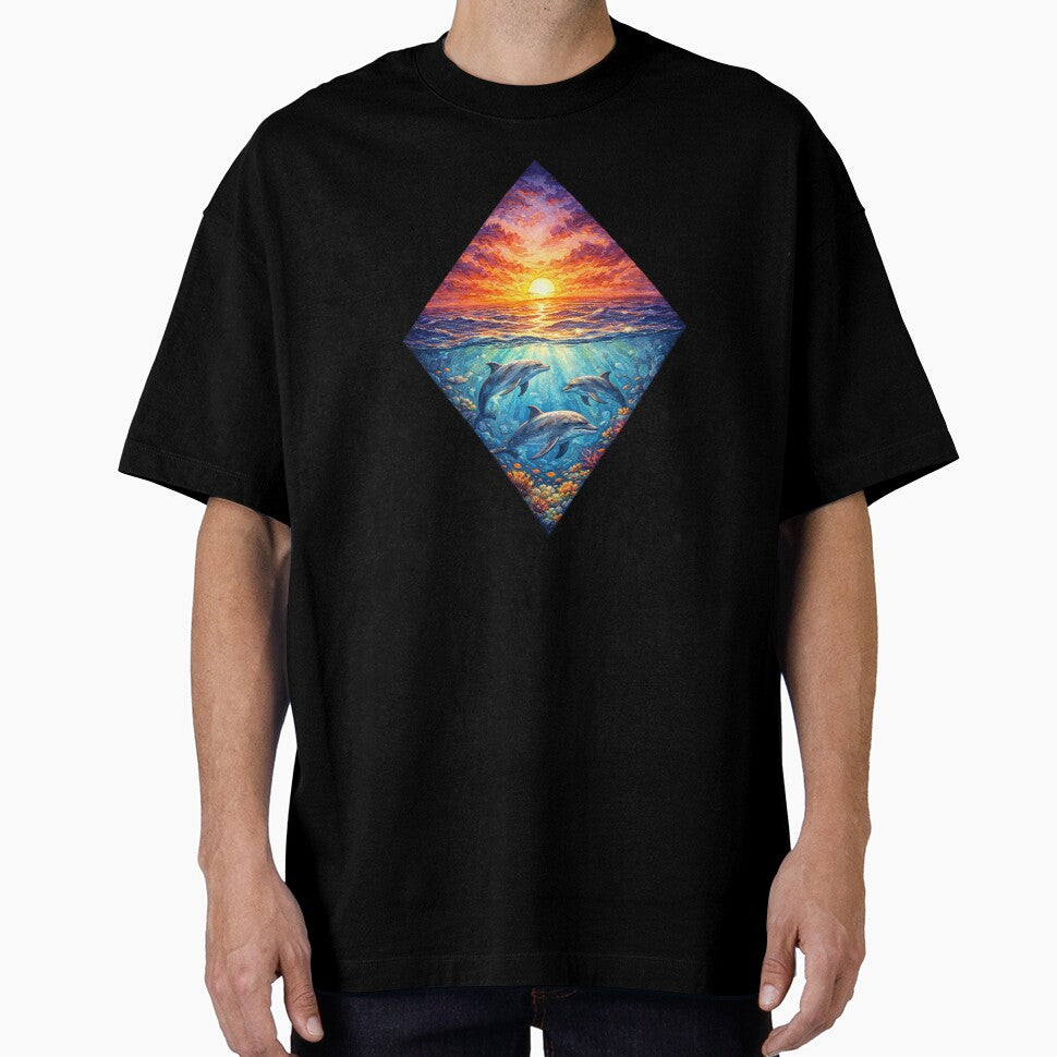 Dolphin Sunset Artwork by Planetporridge T-Shirts, Hoodie, Sweatshirt | BlankRebels.com (Image 1)