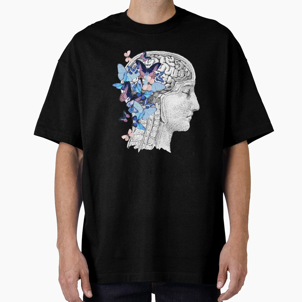 Brain blue butterflies floral mental health, brain psychology, mental health matters by Collagedream T-Shirts,... (Image 1)