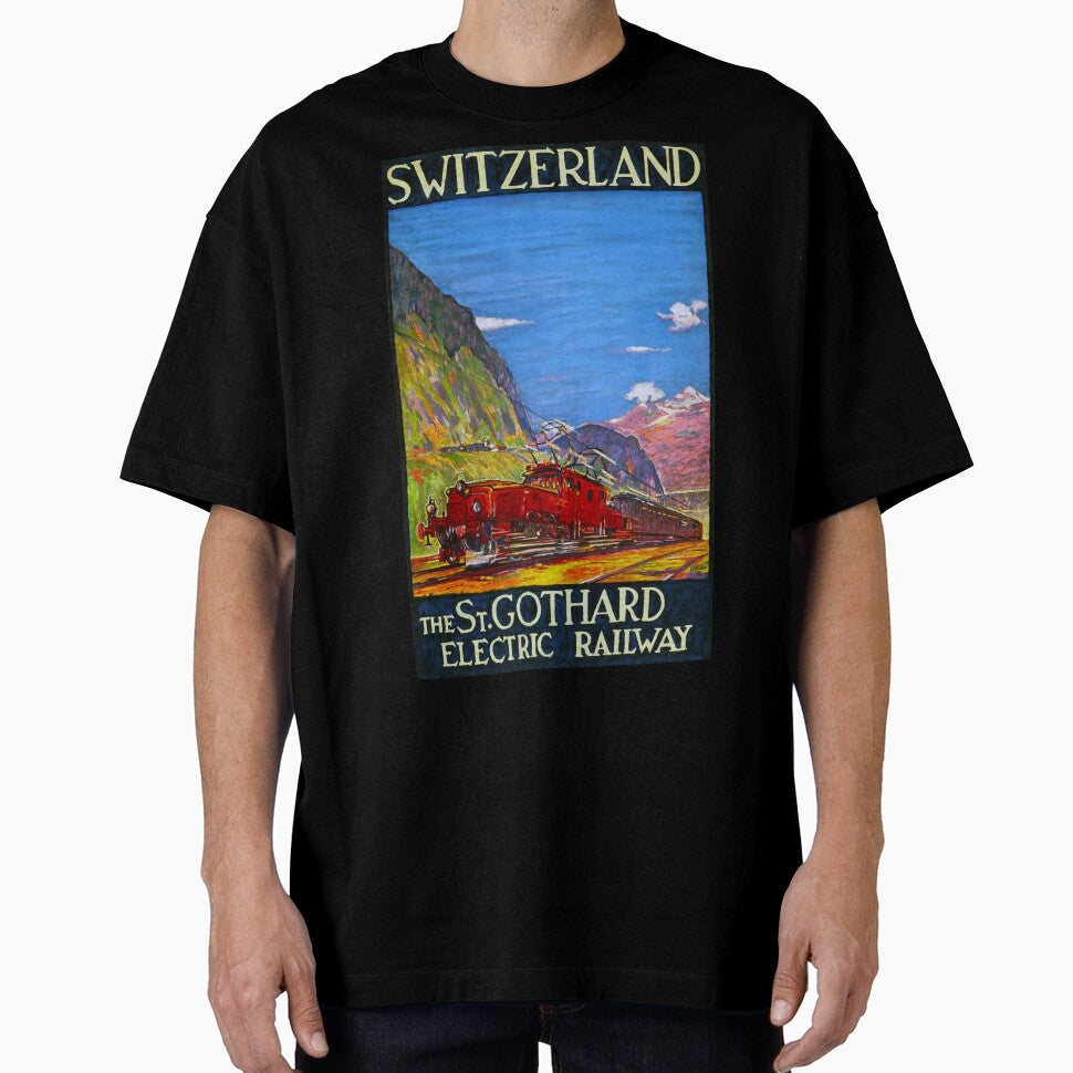 Switzerland St Gotthard Railway vintage travel poster by stickart-marek T-Shirts, Hoodie, Sweatshirt (Image 1)