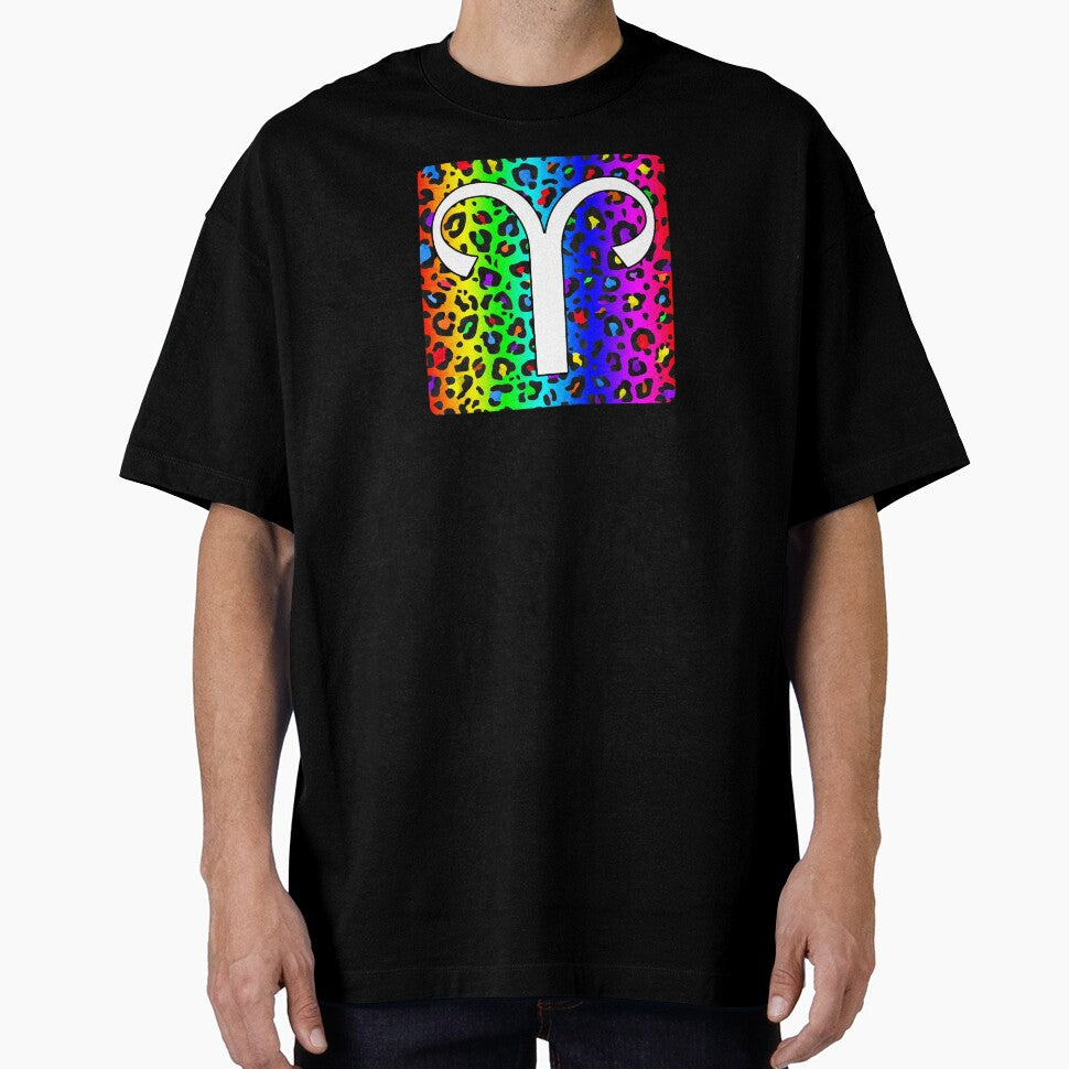 Aries Zodiac Horoscope Rainbow Leopard Print Square Monogram T-Shirts, Hoodie, Sweatshirt